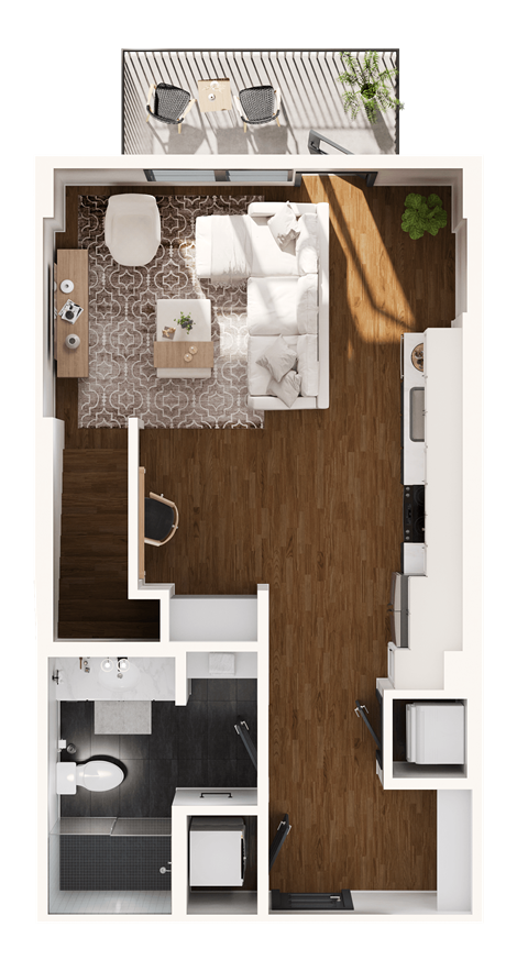 Floor plan for studio, 1 bath, 791 sqft
